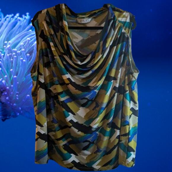 Kasper 3XL sleeveless cowl neckline multi color polyester blend stretch blouse - Picture 1 of 1
